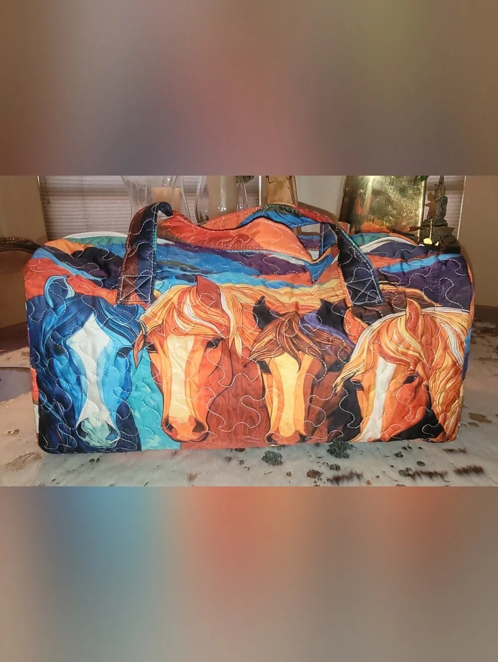 Quilted Horse Print Duffle Bag - Multicolor